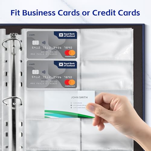BYSTER A4 Business Card Book, PU Leather Organizer with 30 Pack Sleeves (600 Pockets), Business Card Binder for Credit Cards, Membership Cards, and More - Blue - color: Blue