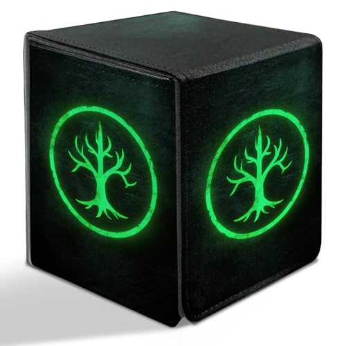 BVDIKMI Card Deck Box for MTG, Card Storage Box Fits 100+ Single Sleeved Cards, PU Leather Strong Magnet Card Deck Case Holder for Magic Commander TCG CCG, Black Tree - color: Black Tree