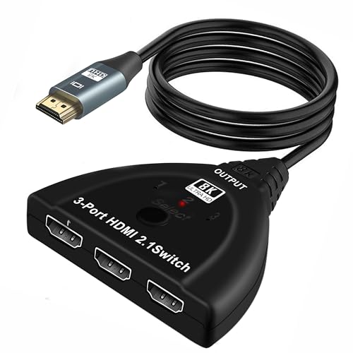 NEWCARE 8K@60Hz HDMI 2.1 Switch 3 in 1 Out, 4K@120Hz HDMI Switch Box with 2.9 ft HDMI 2.1 Cable, HDMI Splitter 3 in 1 Out Supports VRR, ALLM, HDR, HDCP 2.3, 3 Port HDMI Hub for Xbox PS5/4 HD TV - color: 3X1 8K@60Hz with 3.9ft cable