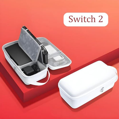 QUBAMG Switch 2 Dock Case Compatible with Nintendo Switch 2（2025）, Fit Joy-Con,AC Adapter, Adjustable Stand & Game Cartridges,Portable Travel Case with Zipper Hard Shell for Switch Console Pro - color: Switch 2 White