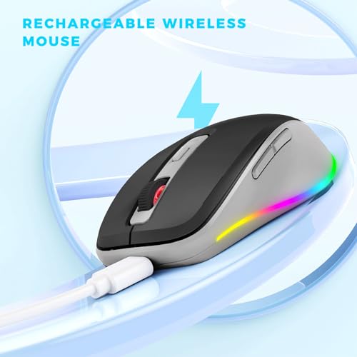 PEIOUS Wireless Mouse Jiggler - Keep Computers Awake, Black & Grey | Rechargeable LED Mouse, Silent Clicks, Adjustable DPI and Random Movement Keep Computers Awake for Laptop/PC/Mac - color: Grey
