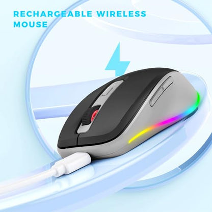 PEIOUS Wireless Mouse Jiggler - Keep Computers Awake, Black & Grey | Rechargeable LED Mouse, Silent Clicks, Adjustable DPI and Random Movement Keep Computers Awake for Laptop/PC/Mac - color: Grey