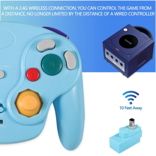 PGYFDAL Wireless Game Cube Controller, 2 Pieces 2.4G Wireless Classic Gamepad with Receiver Adapter for Wii Game Cube NGC GC (Black and Blue) - color: Black&Blue