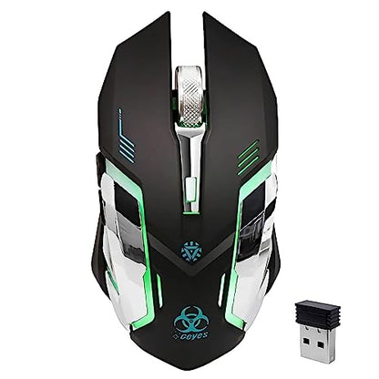 VEGCOO Wireless Gaming Mouse, Silent Wireless Mouse, Rechargeable Computer Mice with Colorful RGB LED Lights and 3-Level-Adjustable DPI, 6 Buttons Mouse with Side Buttons for Laptop and Desktop - color: black