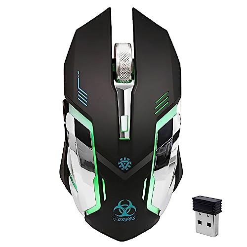 VEGCOO Wireless Gaming Mouse, Silent Wireless Mouse, Rechargeable Computer Mice with Colorful RGB LED Lights and 3-Level-Adjustable DPI, 6 Buttons Mouse with Side Buttons for Laptop and Desktop - color: black