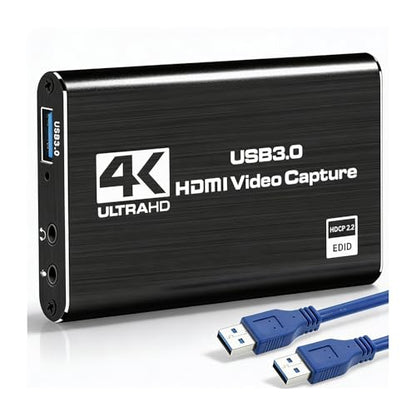 4K HDMI Capture Card with Loop Out, USB 3.0 Video Capture Device 1080P 60FPS for Streaming, PC, Plug Play Game Recording Card, Aluminum Alloy Heat Dissipation Design