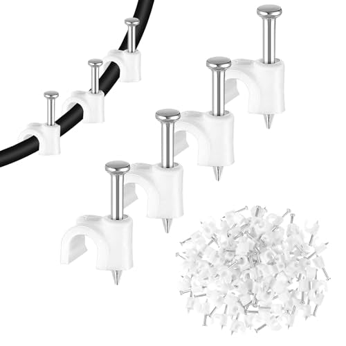100 Pack Cable Clips with Steel Nails, 4mm White Round Wire Clips, Ethernet Coaxial Cable Clip Cord Clip for Wires on Wall Cables Management Organizer(Compatible with Wire Diameter ≤4mm)