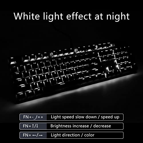 Merdia Brown Switch Black Full Size Mechanical Gaming Keyboard | 104 Keys US Layout Ice Blue Backlit Wired PC Gaming Keyboards | Hot Swappable LED Backlit Wired Mechanical Computer Keyboards - color: Brown Switch Black