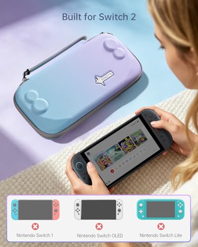 UYIYE Carrying Case for Nintendo Switch 2 2025, 7.9 Inch Hard Shell Protective Travel Case, Shockproof Portable Storage Bag with 9 Game Card Slots, Soft Plush Lining & Console Lift Strap,Blue&Purple - color: NS2-Blue Purple