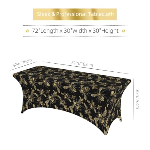 Famame Gold Bee Seamless Rectangular Fitted Tablecloth- 6Ft Stretch Spandex Table Covers Patio Design Tablecloths for Wedding Banquet Party (72Lx30Wx30H) - color: Gold Bees, size: 3" x 1" (Rectangular)