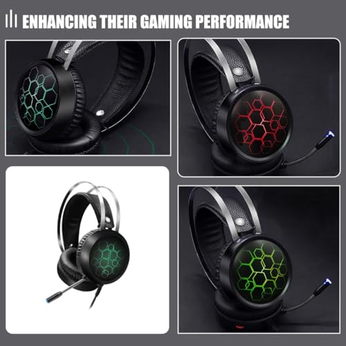 KALLORY Wired Gaming Headset with Microphone for Pc, Comfortable Over Ear Headphone with Soft Ear Pads, RGB Light Surround Sound for Online Gaming and Esports Use