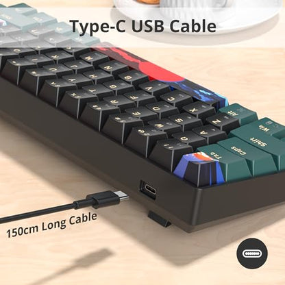 Mini 60% Wired Gaming Keyboard Mechanical for Mac/Win,Waves B | Full N-Key Rollover Office Keyboard with red Switch Compact Backlit 61 Keys - color: 61 Sound Waves B/Red Switch