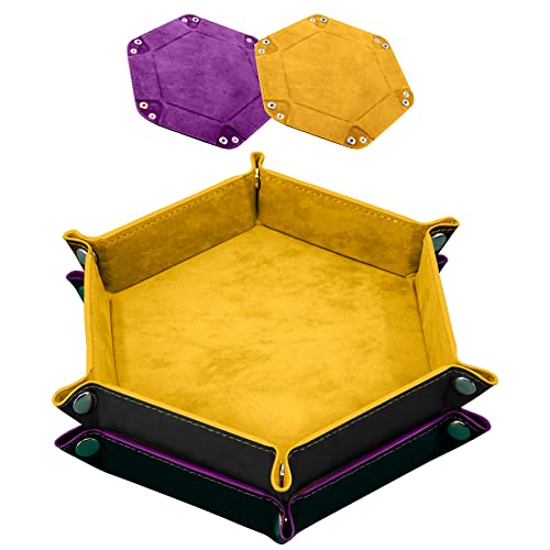 SIQUK 2 Pieces Dice Tray PU Leather Dice Folding Hexagon Tray Dice Holder for Dice Games Like RPG, DND and Other Table Games (Yellow, Violet) - color: Yellow, Violet