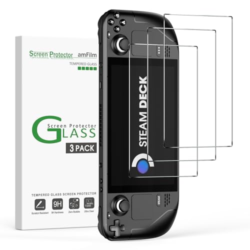 amFilm for Steam Deck/Steam Deck OLED Screen Protector 7.0" Tempered Glass | 3 Pack Designed for Stream Steam Deck Accessories 2021 & 2022/Steam Deck OLED 2023 2024
