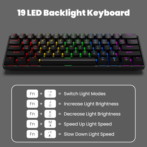 Portable 60% Mechanical Gaming Keyboard, RGB Backlit 61 Keys Ultra-Compact Game Keyboard with Mouse, Mini Wired Computer Keyboard with Red Switch for Windows, MAC, Laptop, PC, Black - color: Black+Mouse