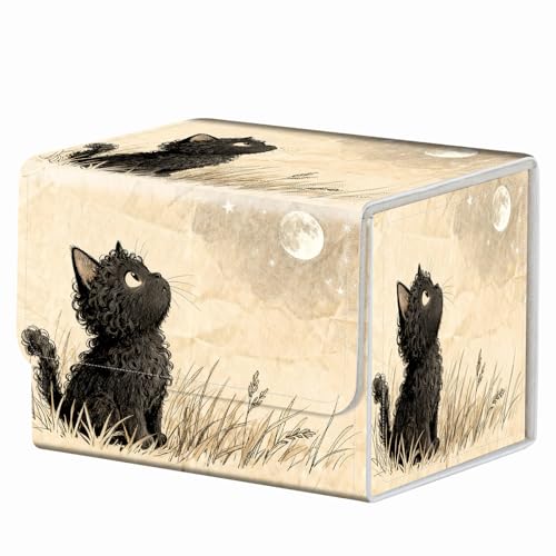 Strong Magnet for TCG MTG Commander Deck Box Playing Card Case Organizer Trading Card Case Trading Card Storage Box for Collectible Games Up to 200 Cards, Cute Curly Black Cat - color: Cute Curly Black Cat