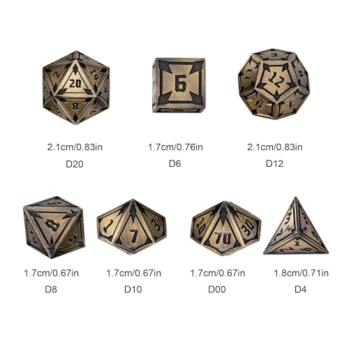 UDIXI Metal Dice Set D&D Heavy Metallic DND Dice for Tabletop Game (Bronze) | 7-Pieces, Lozenge Pattern, Zinc Alloy Material, Gorgeous Gift Case, DM Gift, for Dungeons and Dragons Role Playing Games - color: Ancient Bronze