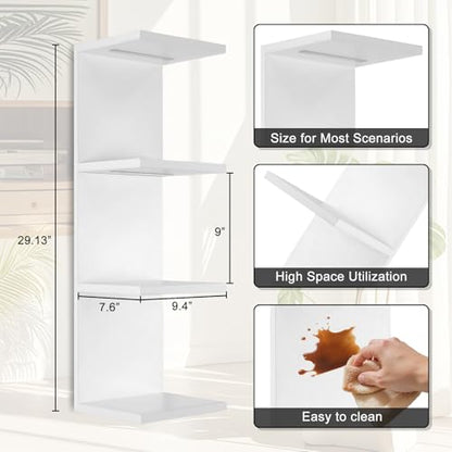 4 Tier LED Wall Shelf, White | Modern Floating Shelves for Makeup Vanity,Bedroom,Living Room,Eay Install Cosmetic Display Lack shelf - color: 4l-white