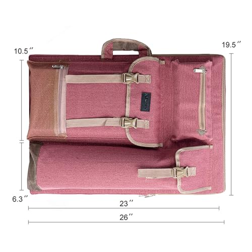 TRANSON Art Portfolio Case Artist Backpack Canvas Bag Large 26” x 19.5” - color: Brownish Red