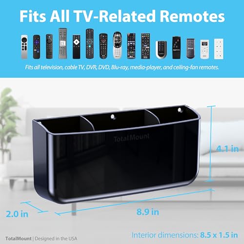 TotalMount Hole-Free Remote Holder – Eliminates Need to Drill Holes in Your Wall (Premium Black Holder for 3 or 4 Remotes) - color: Black