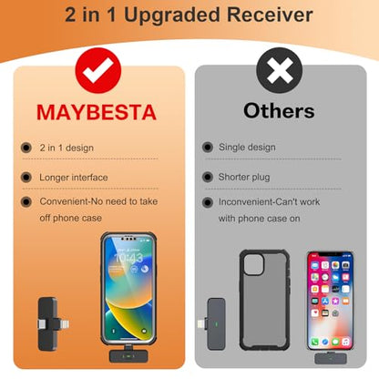 MAYBESTA Wireless Lavalier Microphone for iPhone, iPad, Android - Bluetooth Lapel Phone Mic for Video Recording - Mini Clip on Microphones for YouTube Podcast Interview(2-in-1 Port)