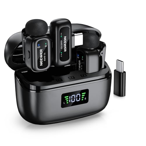 NEEWER KM19 Wireless Lavalier Microphone Compatible with iPhone 15 16 17 | Compatible with iPhone Android & PC, Mini Lav Mic, App Control, 3 Level Noise Cancelling, 30H Battery, 100m, Video Recording