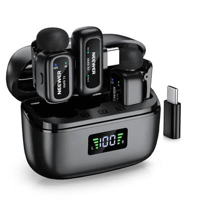 NEEWER KM19 Wireless Lavalier Microphone Compatible with iPhone 15 16 17 | Compatible with iPhone Android & PC, Mini Lav Mic, App Control, 3 Level Noise Cancelling, 30H Battery, 100m, Video Recording