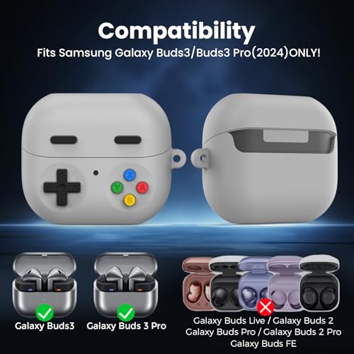 Delidigi Retro Gaming Case Compatible with Samsung Galaxy Buds 3 FE (2025)/Pro and Galaxy Buds 3（2024,Silicone Game Console Style Earbuds Case Accessories with Carabiner and Cleaning Kit - color: Light Grey, size: Galaxy Buds3 FE (2025)/Buds3/Buds3 Pro