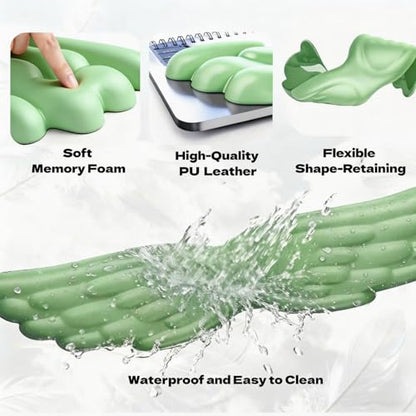 Angel Wing Wrist Rest Ergonomic Memory Foam Wrist Rest for Computer Keyboard Mouse Set with Cup Mat, Cute Gaming Keyboard Cushion Hand Support PU Leather Surface Anti-Slip Waterproof (Green) - color: Green