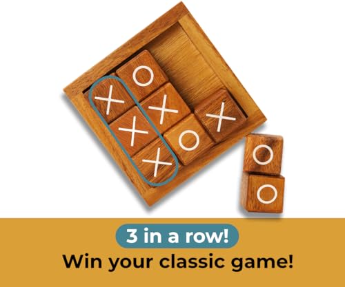 BSIRI Wooden Tic Tac Toe Coffee Table Decor Game Living Room Home Office Decorative Small Desk Bar Top Classic XO Tictactoe Toy Board Travel Size Wood Mini Gifts for Family Games and Gifts for Adults