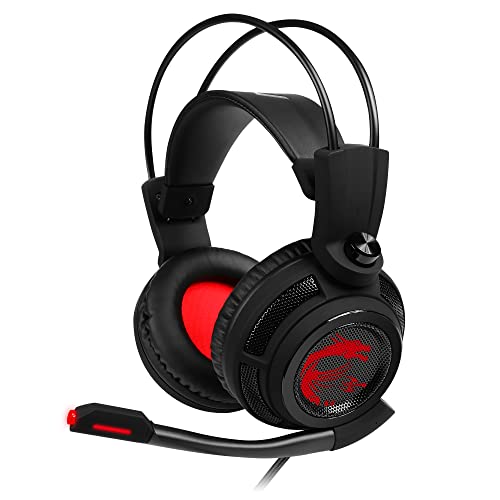 MSI DS502 Gaming Headset - 7.1 Virtual Surround Sound, Vibration Feedback, 40mm Neodymium Drivers, Laptop, Omnidirectional Microphone, Inline Controls, USB 2.0 Connector - Wired