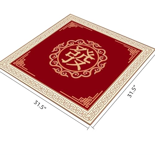 Mahjong Table Mat 31.5" x 31.5" Anti Slip Noise Reducing Cover Red | Machine Washable Game Pad with Storage Bag, Wear Resistant Fabric for Poker Card Dominoes Family Game Night - color: Style 2 Red