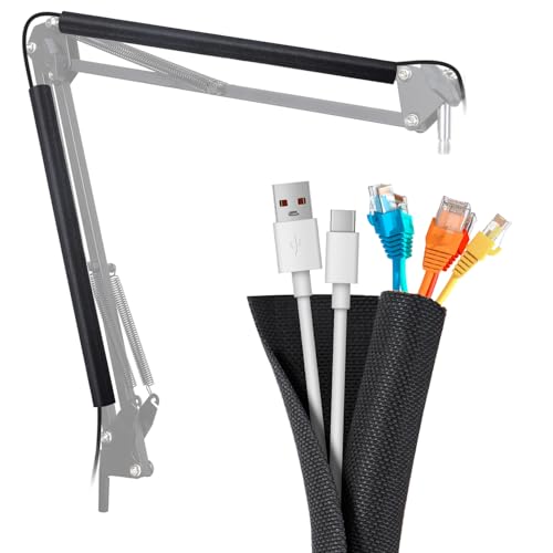 SUNMON Microphone Cable Sleeve for Mic Stand Arm, Self-Wrap Cable Cord Protector for Messy Microphone Cable Organization to Keep Mic Arm Neat and Tidy (2 Pack) - color: Cable Sleeve 2 Pcs