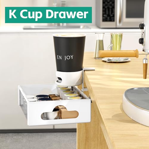 CABTE Desk Cup Holder with Drawer Organizer with 360° Rotation | Anti-Spill Clip-On Table Cup Hook Hidden Storage Box for Office Home Gaming Table (White) - color: White
