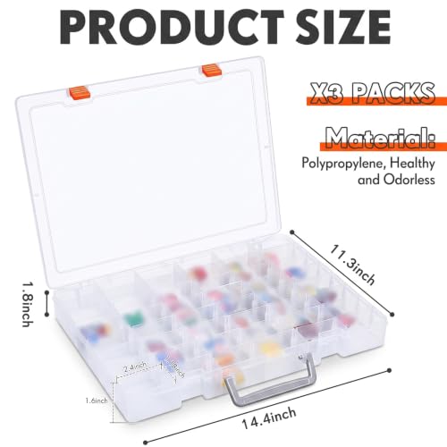 Juexica 3 Pcs 48 Grids Plastic Toy Storage Case Compatible with Mini Brands Collector Toys, Transparent Compartment Container Storage for Toy Jewelry Craft Bead (Box Only)