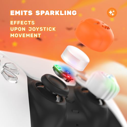 PlayVital Halloween Illuminated LED Thumb Grips for PS5, Edge, PS4 Controller, Hallows Joystick Caps for Xbox Series X/S, Xbox One, Elite Series 2, Switch Pro Controllers - Spooky Ghost with Pumpkin - color: Spooky Ghost with Pumpkin