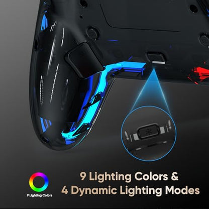 BETMI Wireless Controller for PS5, Pro/Slim/MAC/PC (Transparent Black) | Hall Effect Joysticks, Dual Vibration, Marco/Turbo/3.5mm Jack/6-Axis Gyro, Speaker, LED Gamepad for Steam Deck, L Red R Blue - color: Transparent Black, L Red R Blue