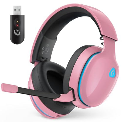 AOC 2.4GHz Wireless Gaming Headset for PS5, PS4, Switch, 45Hr, Blush Pink | Bluetooth 6.0 Gaming Headphones with Noise Canceling Mic, 7.1 Virtual Surround, Great for Fortnite & Call of Duty/FPS Gamers - color: Blush Pink