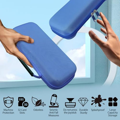 RAVEtone Travel Carrying Case Compatible with Nintendo Switch 2 Model 2025, Large Capacity Premium EVA Portable Hard Shell Pouch Waterproof Game Bag with 32 Game Cartridge Accessories (Blue) - color: Blue, style: Large