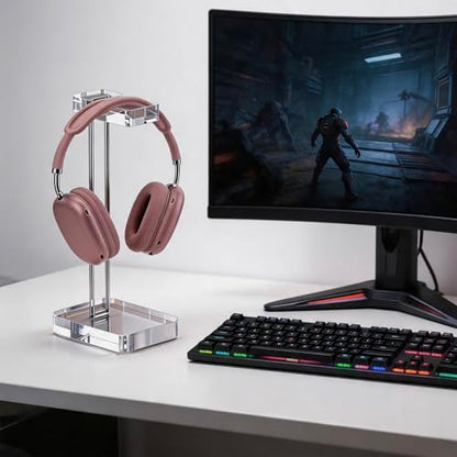Acrylic Headphone Stand for Desk, Crystal Clear Headset Holder with Silver Metal Accent, Stable Non-Slip Base, Universal Gaming Headphone Hanger for PC Setup, Office & Home Desk Accessories - color: Silver