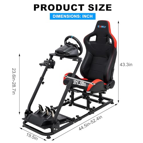CXRCY Racing Sim Cockpit Stand with Seat for G29 G920 G923 G27 G25 | For Fanatec & Thrustmaster (T248X,T248,T300RS,T150,458). Xbox,PS4,PS5,PC. Adj backrest & slide rails. No wheel/pedals. - color: Black With Seat