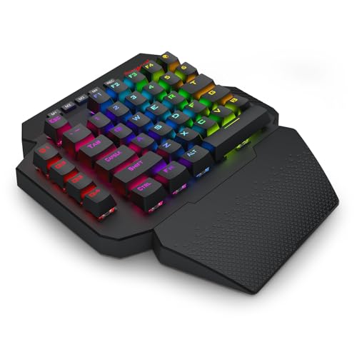Redragon K758 Wired One-Handed RGB Mechanical Gaming Keyboard, 39 Keys Type-C Professional Gaming Keypad w/Upgraded Hot-Swappable Socket, 4 Onboard Macro Keys & Dedicated Wrist Rest