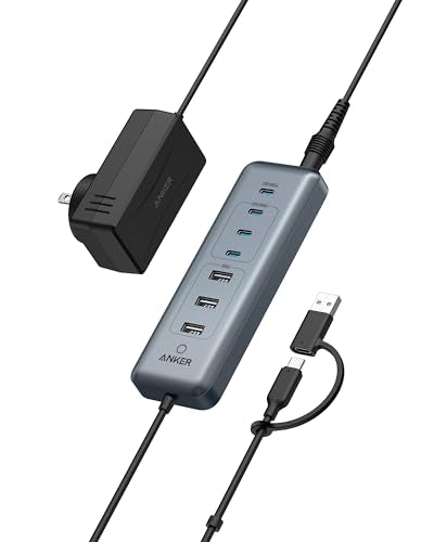 Anker USB-C Hub, 8-in-1 5Gbps Data Hub with 3 USB-A and 4 USB-C Ports | 100W PD-In, 15W Max Charging for Phones, 2-in-1 USB Connector, for Laptop, MacBook, iPad and More (45W Adapter Included)