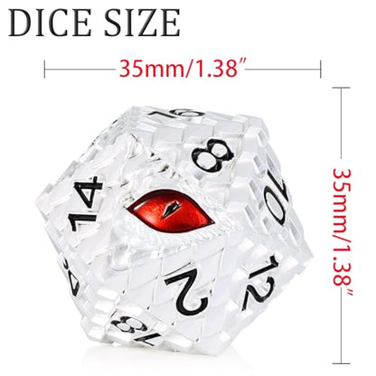 1 die Metal D20 DND Dice - Dragon Scale Metallic 20 Sided Giant Polyhedral Dice,35mm Large Dragon Eye Metal D&D Dice for Dungeons and Dragon Tabletop Game(White Dragon Scale) - color: White Dragon Scale