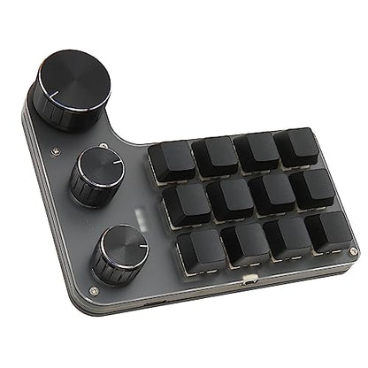 Zunate Mini Macro Mechanical Gaming Keyboard, 12 Keys 3 Knobs One Handed USB PC Keypad, Programmable Shortcut Custom Function Keyboard for Game Office (Wired USB)