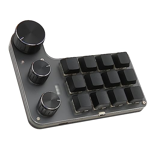 Zunate Mini Macro Mechanical Gaming Keyboard, 12 Keys 3 Knobs One Handed USB PC Keypad, Programmable Shortcut Custom Function Keyboard for Game Office (Wired USB)