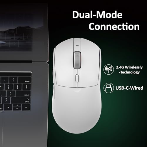 AJ139PRO Dual-Mode 2.4G/Wired Gaming Mouse, 59g Lightweight Design, PAW3395 Sensor, 26K DPI, 300mAh Battery with 40-Hour Battery Life for Windows, Mac Gamer.