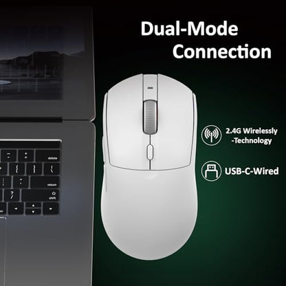 AJ139PRO Dual-Mode 2.4G/Wired Gaming Mouse, 59g Lightweight Design, PAW3395 Sensor, 26K DPI, 300mAh Battery with 40-Hour Battery Life for Windows, Mac Gamer.
