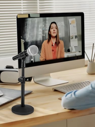 InnoGear Desktop Microphone Stand, 1 Pack Upgraded Adjustable Table Mic Stand with Mic Clip and 5/8" Male to 3/8" Female Screw for Blue Yeti Snowball Spark & Other Microphone
