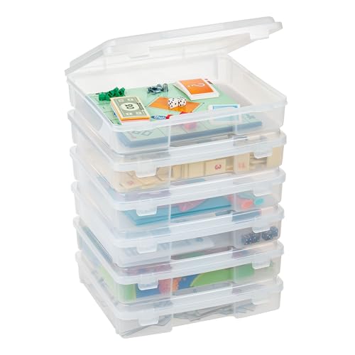 IRIS USA Board Game Storage |Made in USA| Thick Craft Case (6-Pack) - Clear | Fits 8.5" x 11" & A4 Paper, Organizers with Built-In Handle & Snap-Tight Lids, Containers for Puzzles, Art & Scrapbooking - size: 6 Pack